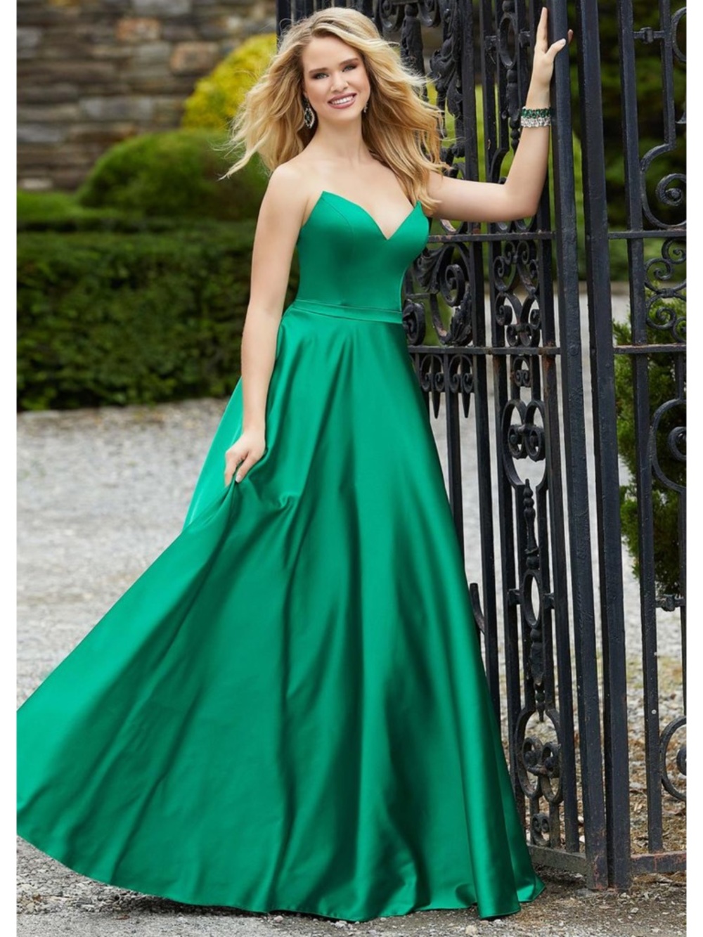 Mori Lee - Sweetheart Fitted Pocket Satin A-
Line Dress 45043
